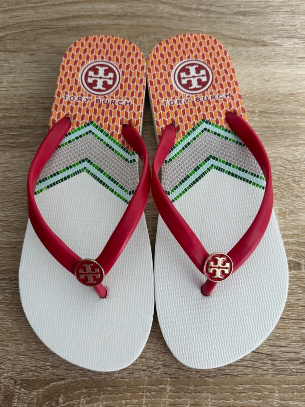 Tory Burch Chevron Print Logo Flip-Flop Size 7